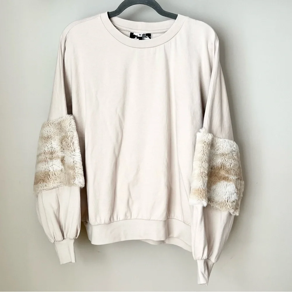 Young Fabulous & Broke Faux Fur Sleeve Sweatshirt - Picture 3 of 8
